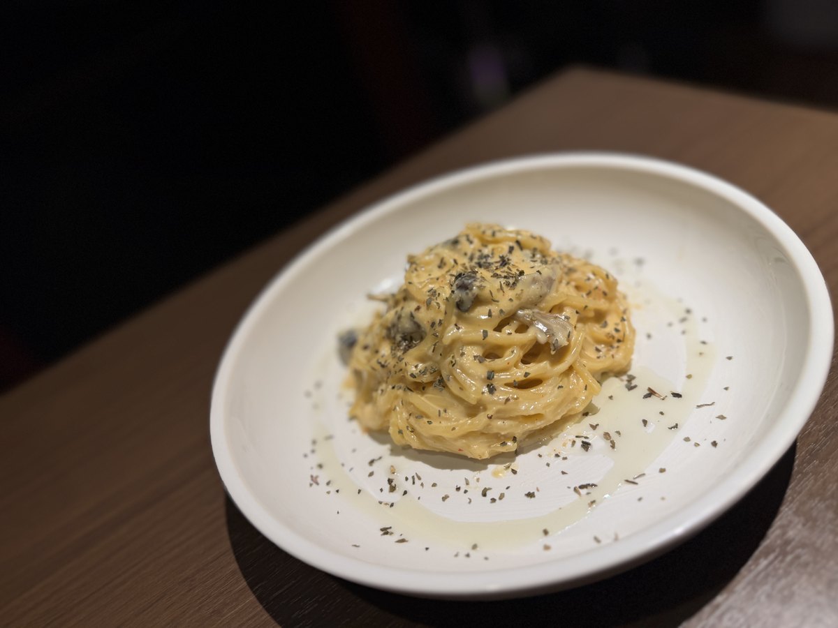きのこと明太子のクリームパスタ